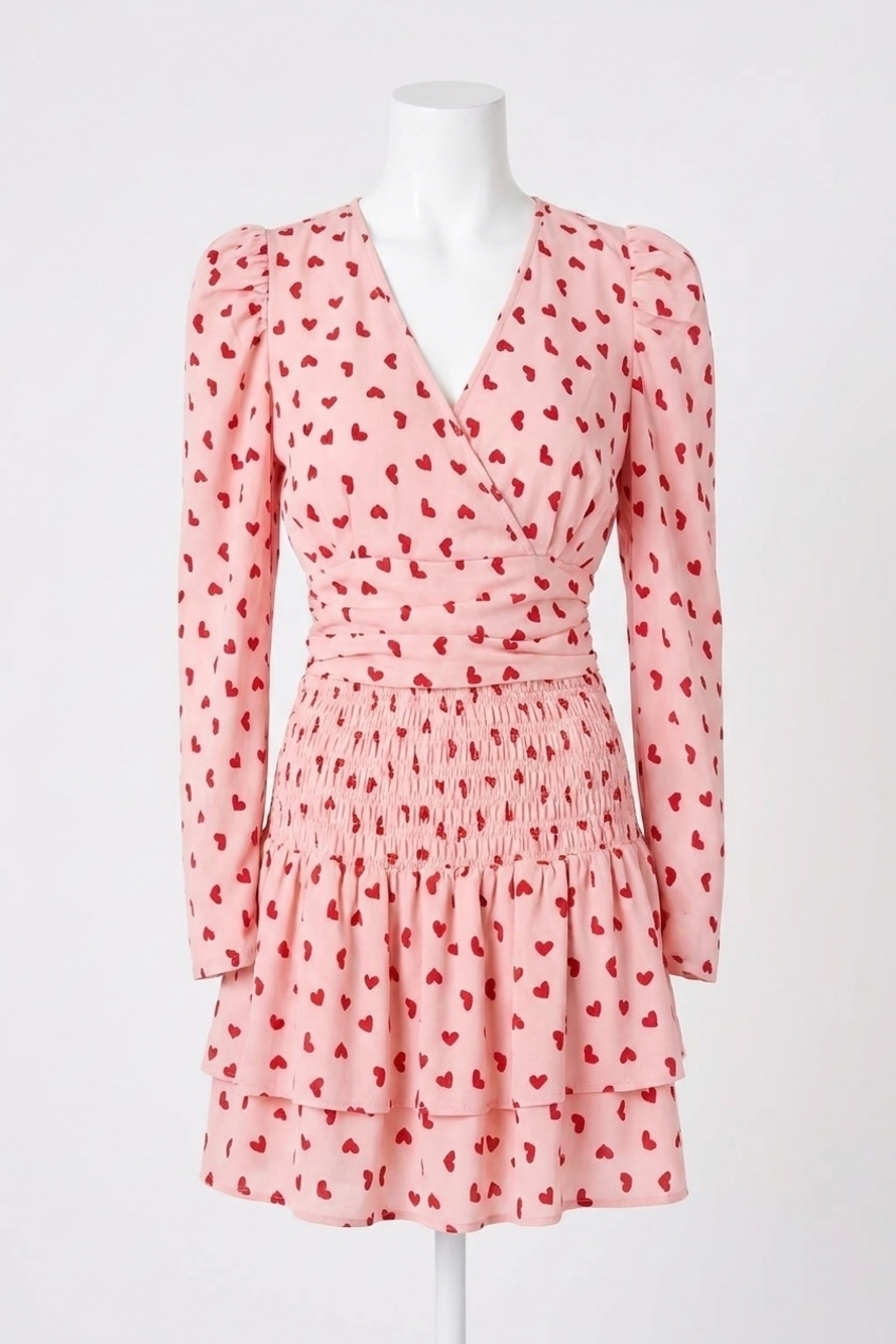 NEW SUGARLIPS corazon heart print surplice cropped top in pink-red